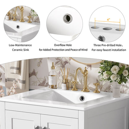 Bathroom Vanity With Integrated Undermount Ceramic Sink, 2 Doors And 1 Drawer, Soft Close Hinges