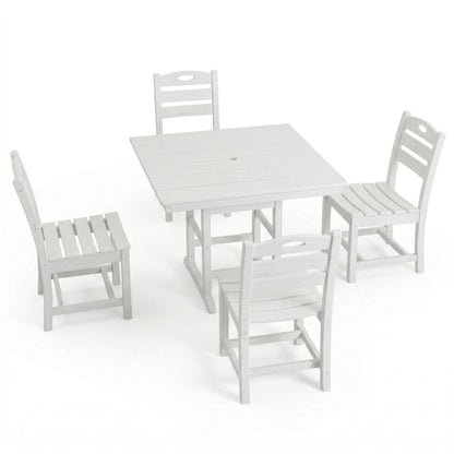 Outdoor Patio Dining Set, Square Table With Umbrella Hole And Armless Chairs