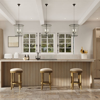 Backless Swivel Stool With Upholstered Seat