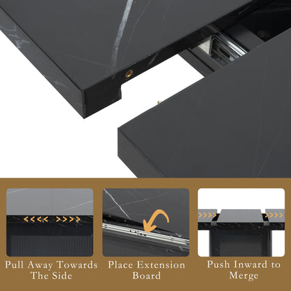 Modern Rectangle Dining Table With Stretchable Top, Storage Cabinet