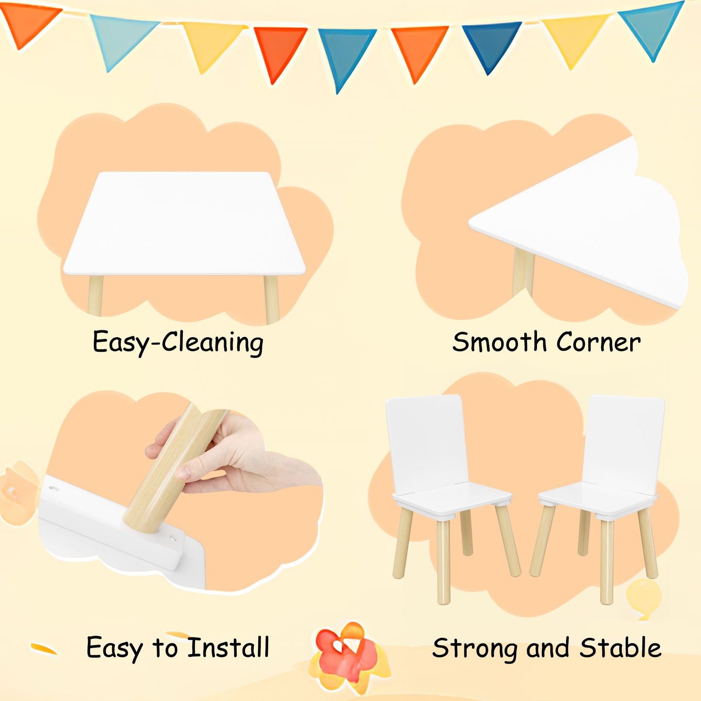 Kids Table And 2 Chairs Set, 3 Piece Toddler Activity Play - White