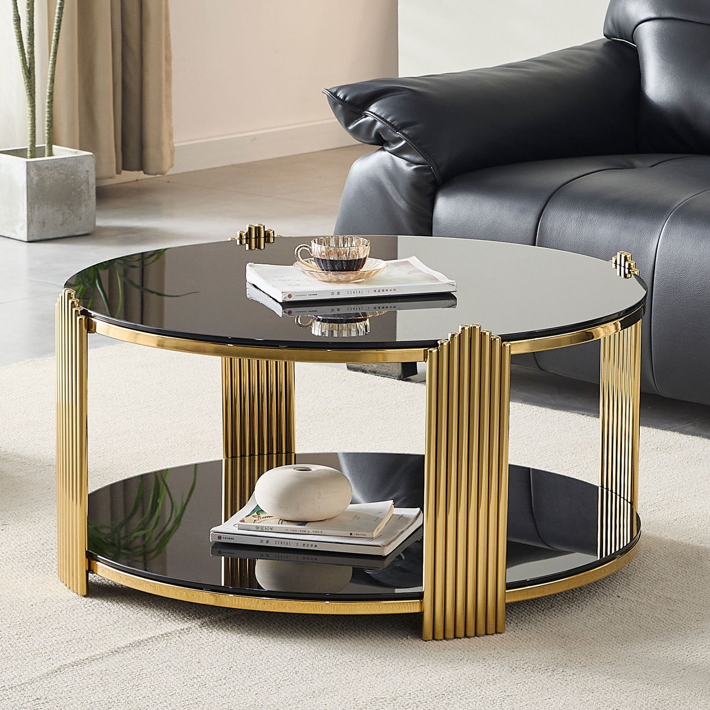 Round Table With Double Layer Storage