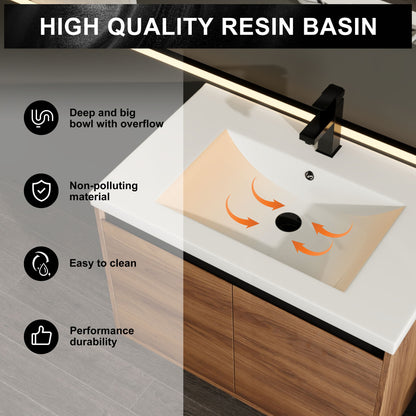 Bathroom Vanity Set With Resin Countertop Sink And 2 Doors, Engineered Wood