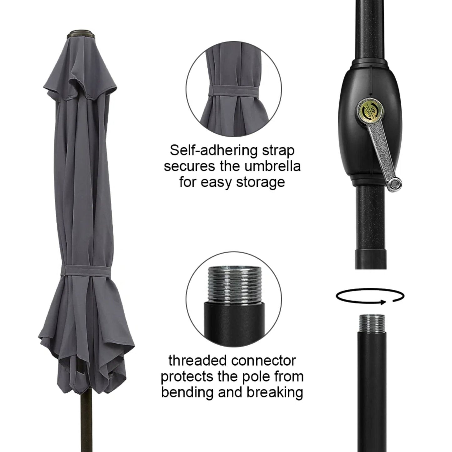Umbrella With Crank Lift & Tilt, UV-Resistant Canopy For Patio
