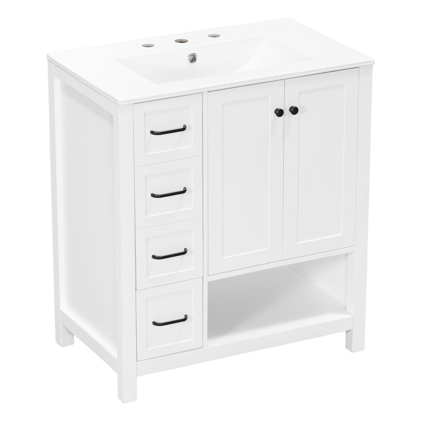 Bathroom Vanity With Sink Top, Bathroom Vanity Cabinet With 2 Doors And 2 Drawers, Open Shelf