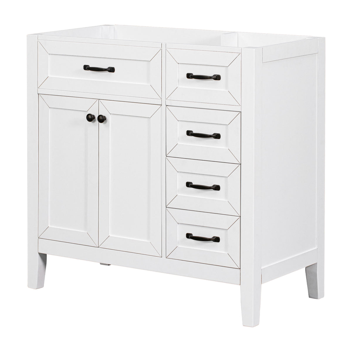 Modern Bathroom Vanity Base Only, 2 Doors And 3 Drawers