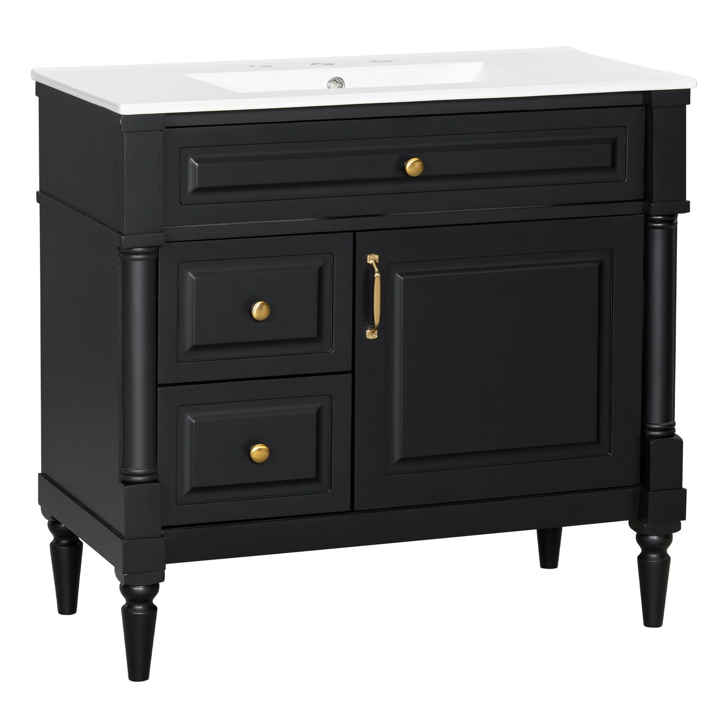 Freestanding Bathroom Vanity With Sink, Adjustable Shelf, Flip Drawer