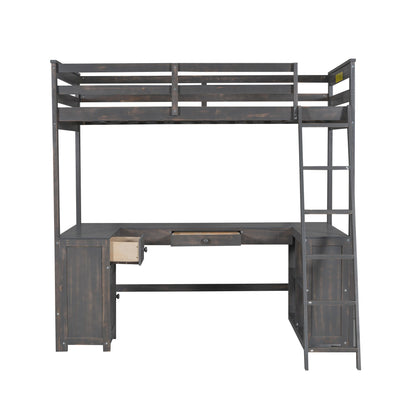 Loft Bed With U-Shaped Desk, Drawers, And Storage Shelves