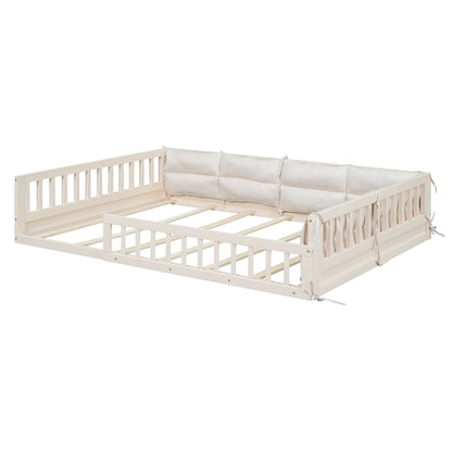 Upholstered Platform Bed With Guardrail And Pillow