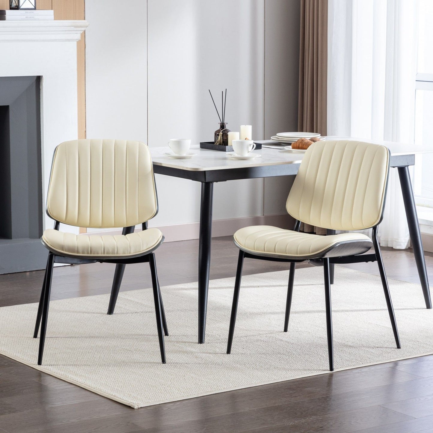 Dining Chairs (Set of 2) Mid-Century Modern Retro Chair With Walnut Bentwood Back Upholstered Seat Metal Legs Adjustable Foot For Kitchen Dining Room Chairs