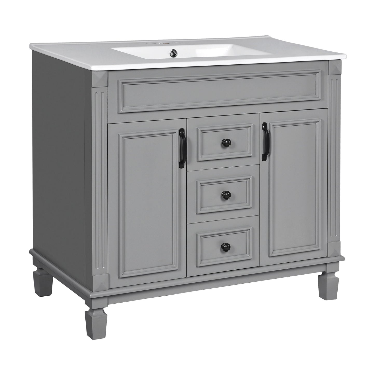 Bathroom Vanity With Top Sink, Mirror Cabinet, 2 Soft Closing Doors & 2 Drawers