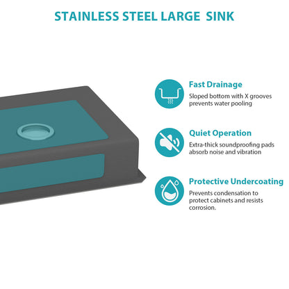 Modern Undermount Stainless Steel Kitchen Sink 16 Gauge, Deep Single Bowl