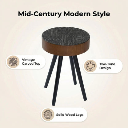 Round Coffee Table With Carved Top For Living Room