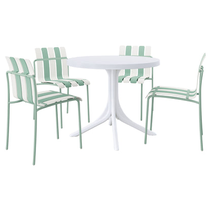 4 Piece Set Of Color Block Designed Single Chairs & Round Table - Cream White / Haze Green / White
