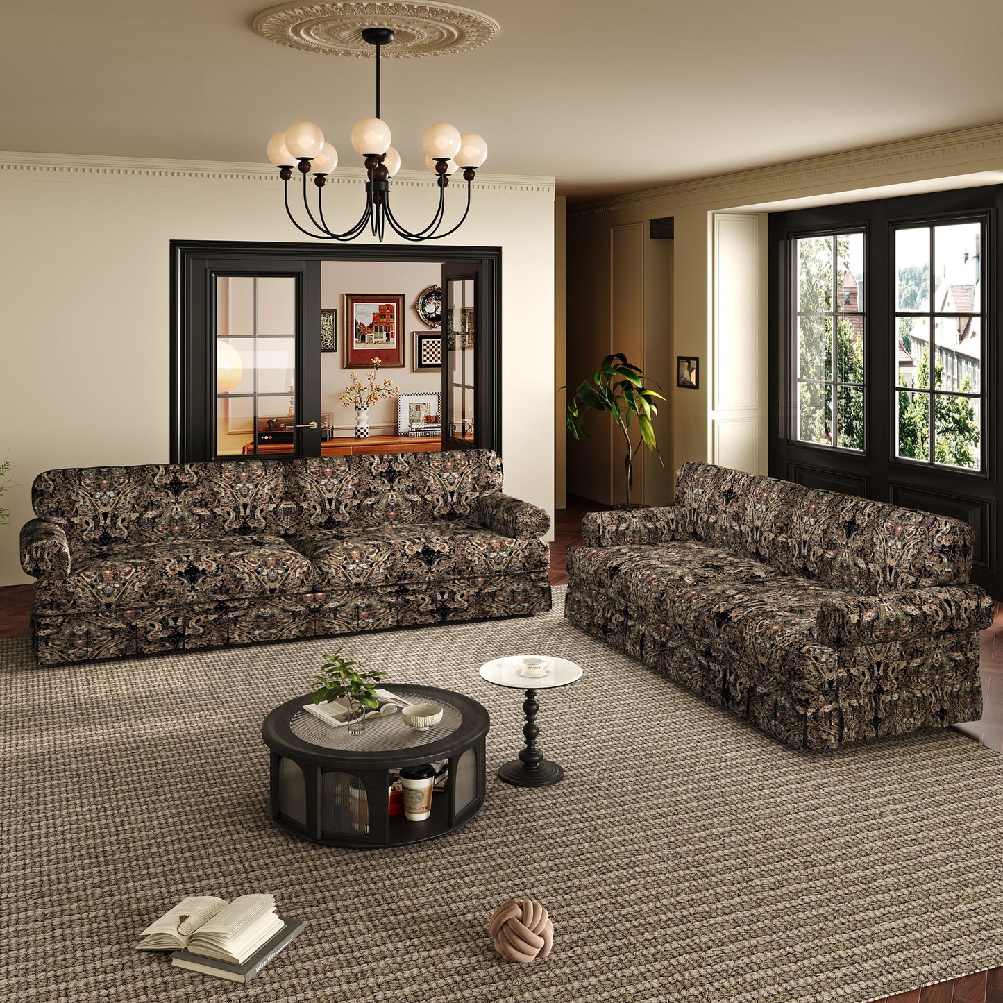 Luxuriously Comfortable Cloud Couch With Elegant Rolled Arms & Pleated Skirt Design