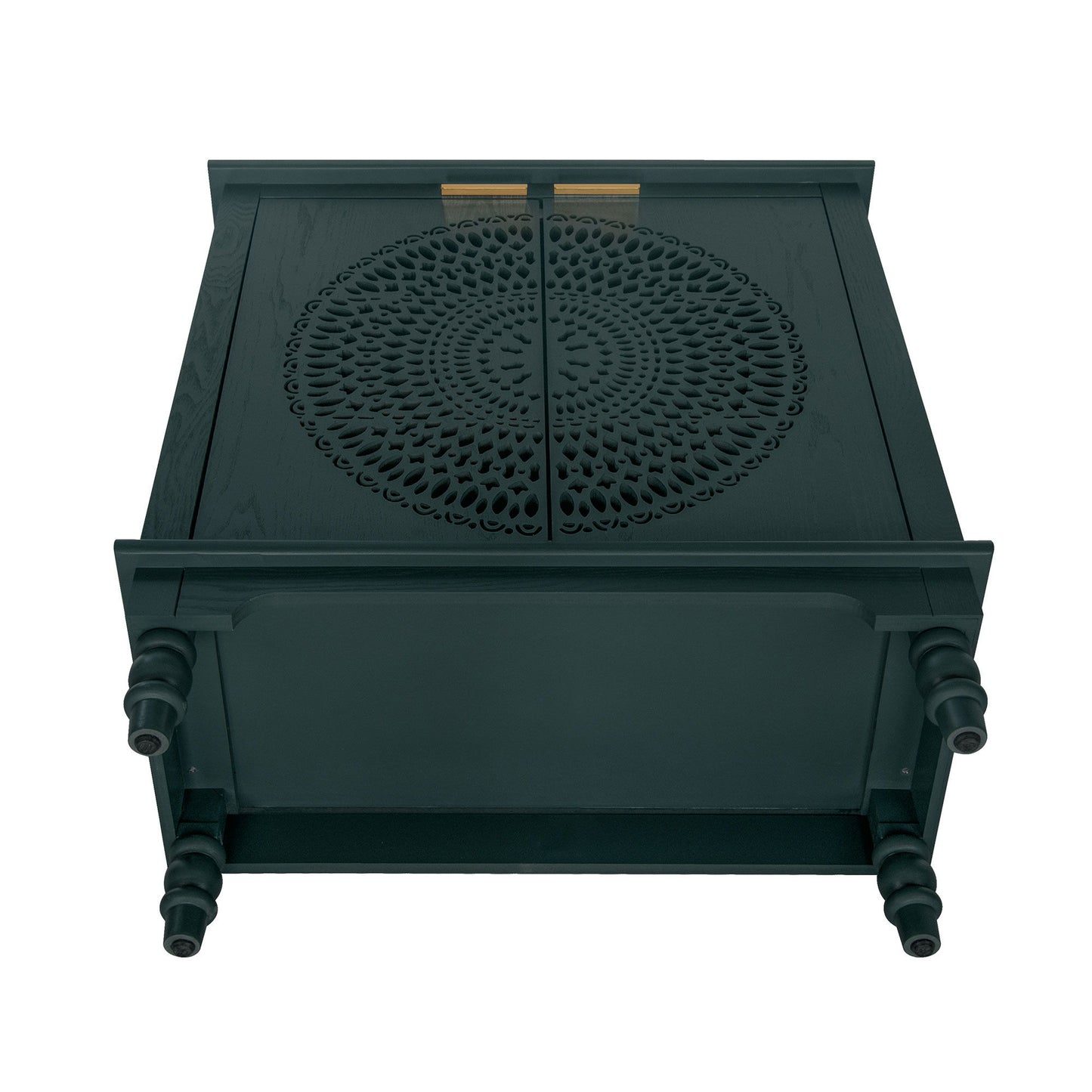 Hollow Carved 2 Door Accent Cabinet With Adjustable Shelf, Sideboard Buffet For Entryway, Living Room Or Bedroom - Blackish Green