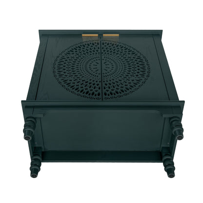 Hollow Carved 2 Door Accent Cabinet With Adjustable Shelf, Sideboard Buffet For Entryway, Living Room Or Bedroom - Blackish Green