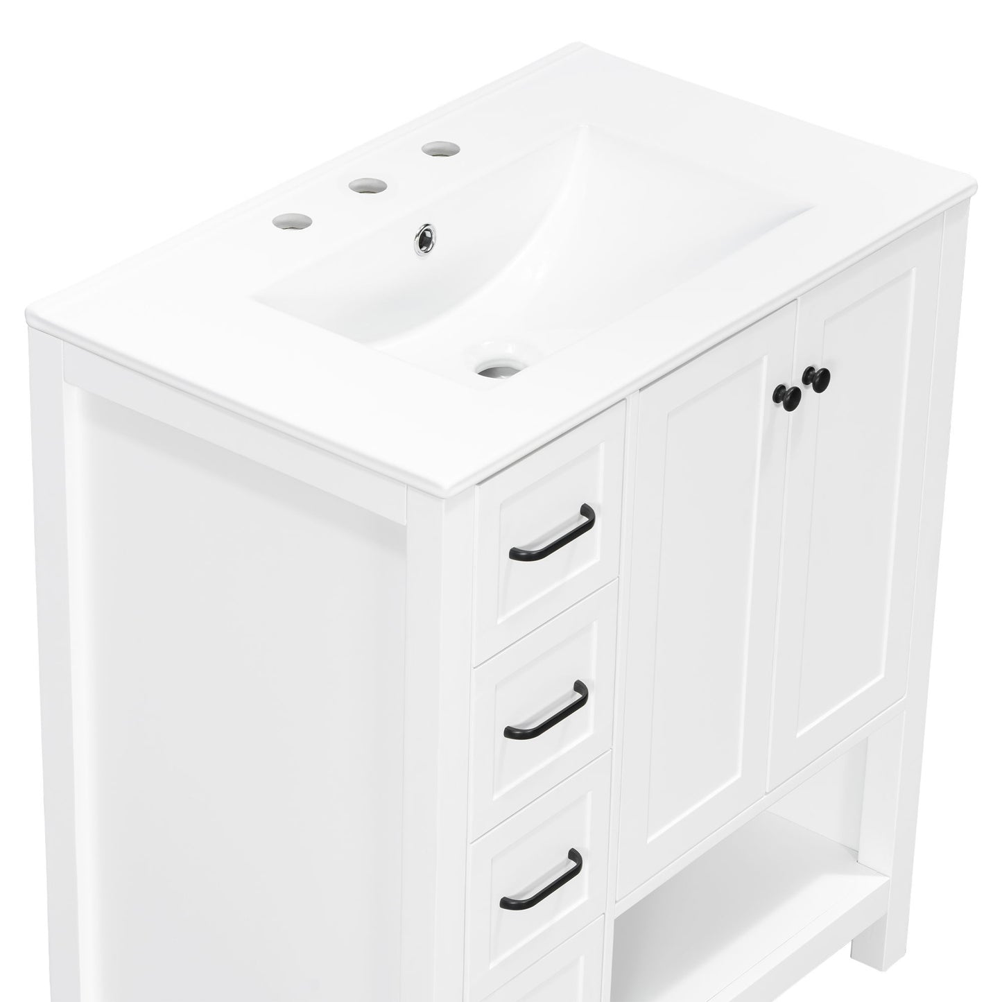 Bathroom Vanity With Sink Top, Bathroom Vanity Cabinet With 2 Doors And 2 Drawers, Open Shelf