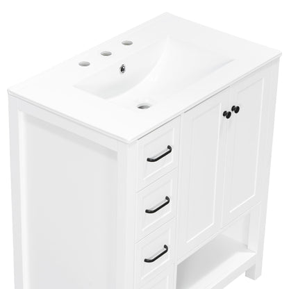 Bathroom Vanity With Sink Top, Bathroom Vanity Cabinet With 2 Doors And 2 Drawers, Open Shelf