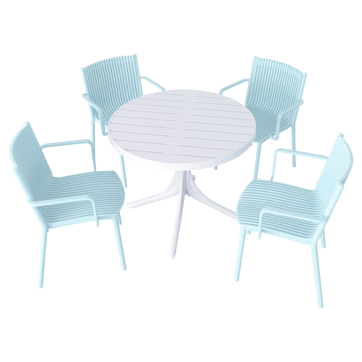 4 Modern Stackable Plastic Armchair Matched With Round Table