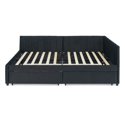 Upholstered Tufted Daybed Frame With Storage Drawers