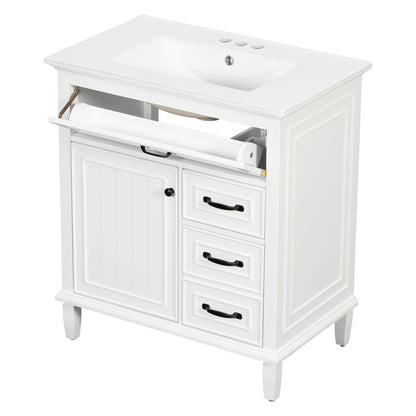 Bathroom Vanity With Sink Top, Flip Drawers, Adjustable Shelf