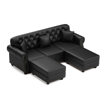Upholstered Sofa With Nailhead Trim, Rolled Armrests With Ottoman