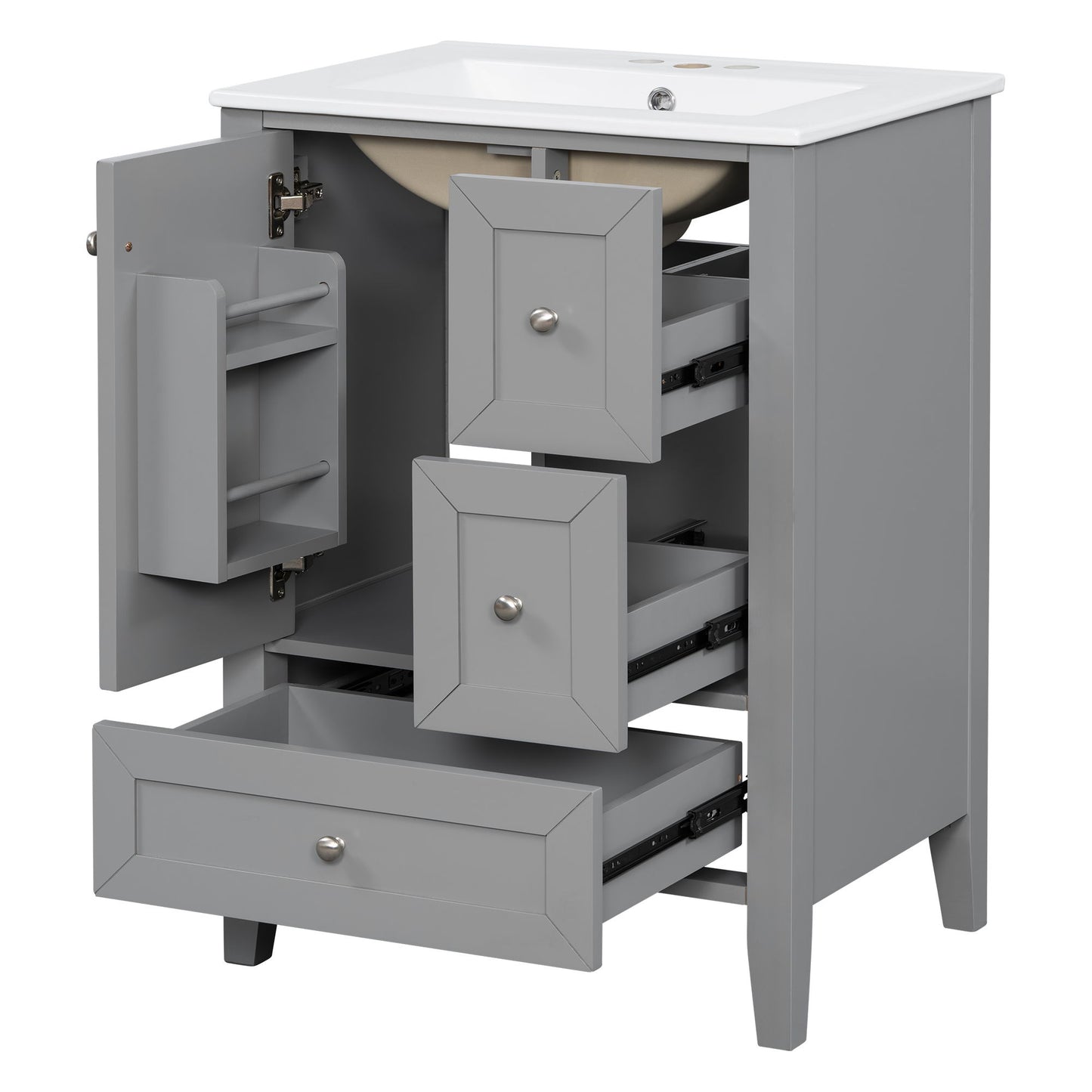 Modern Bathroom Vanity With Sink, Freestanding Cabinet With Drawers And Shelves