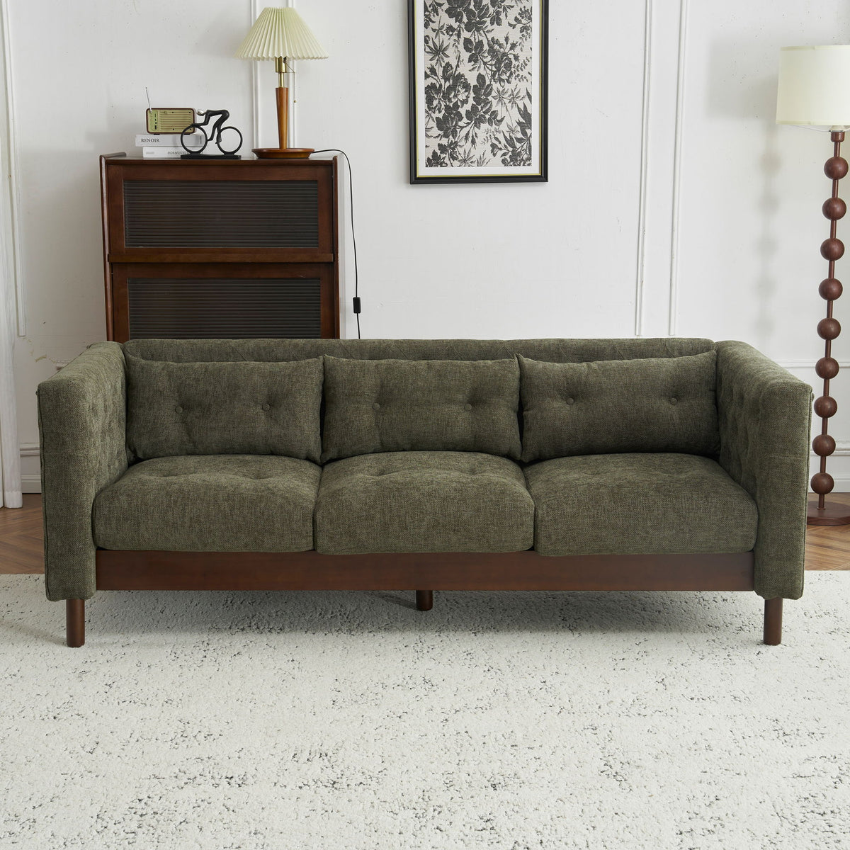 Upholstered Sofa Modern 3 Seater Sofa Couch With Tufted Design For Living Room