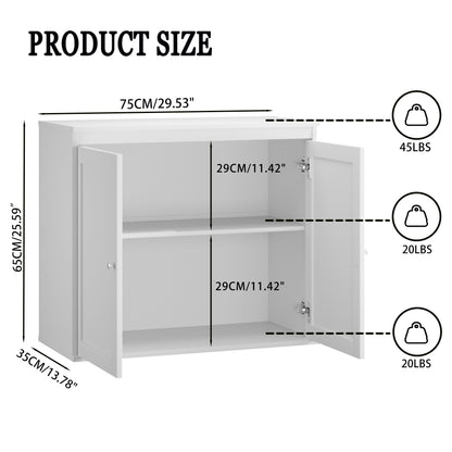 Kitchen Storage Cabinet With Double Doors, Adjustable Shelves, Sideboard Buffet For Dining Room - White