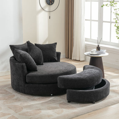 360° Swivel Accent Barrel Chair With Storage Ottoman & 4 Pillows, Modern Leisure Chair Round Accent For Living Room