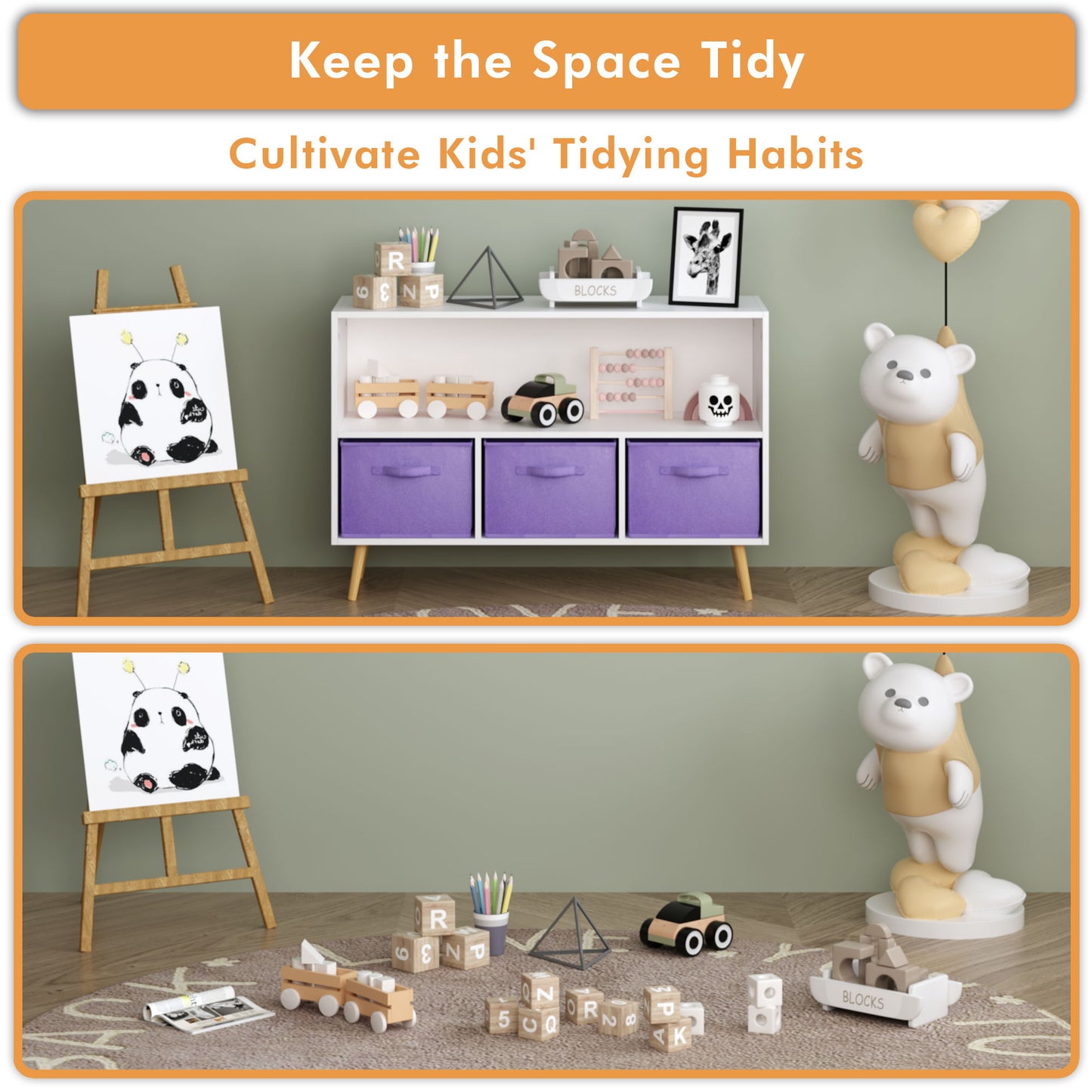 Bookcase With Collapsible Drawers, Book Display Organizer