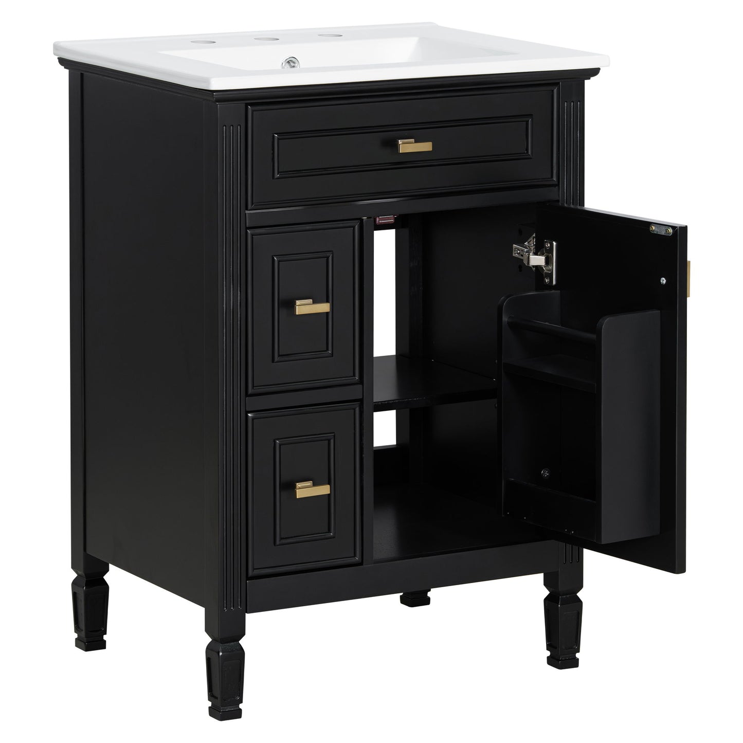 Bathroom Vanity With Sink, Flip Drawer, 2 Drawers, Adjustable Shelf