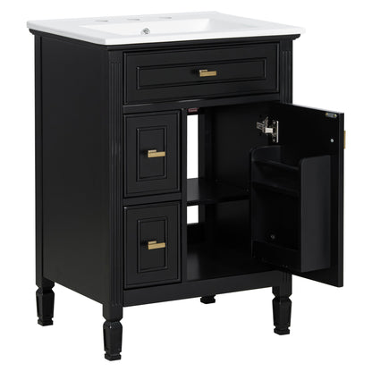 Bathroom Vanity With Sink, Flip Drawer, 2 Drawers, Adjustable Shelf