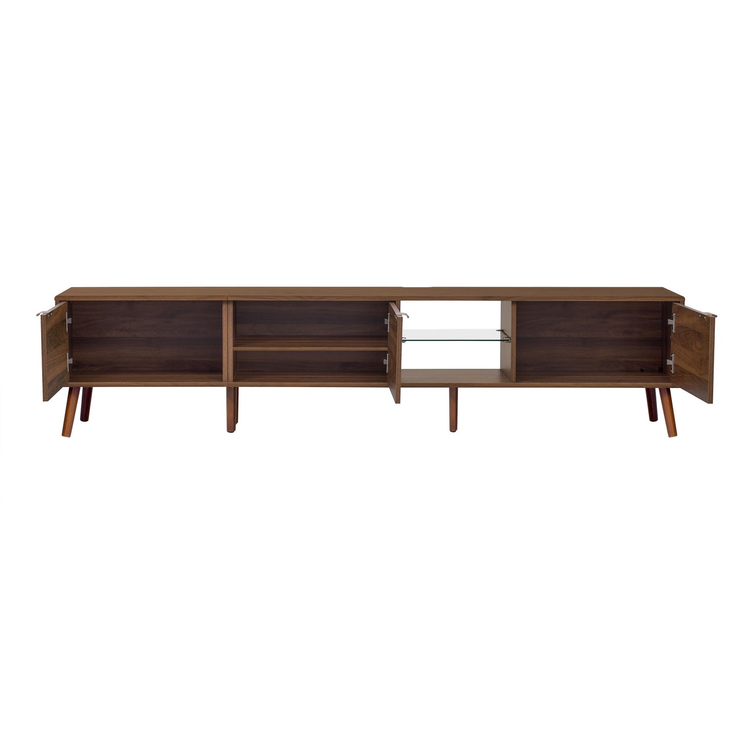 78" TV Stand With Ample Storage And Open Shelving - Walnut