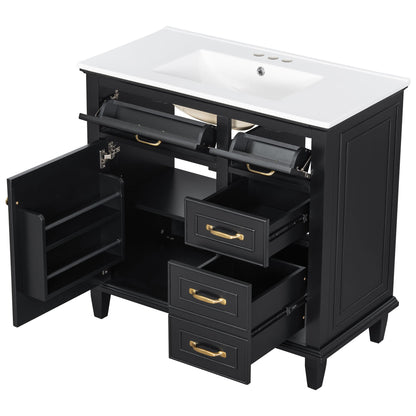 Modern Bathroom Vanity With Sink Top, Flip Drawers, Adjustable Shelf