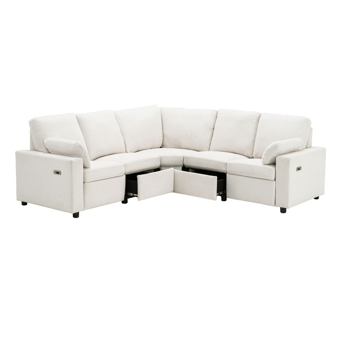 Power Recliner Sectional Sofa Home Theater Reclining Sofa With Two USB Ports, Two Storage Drawers For Living Room