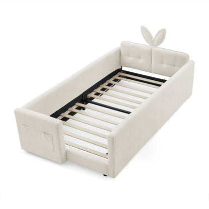 Cute Rabbit Ear Upholstered Platform Bed Frame With Safety Rail