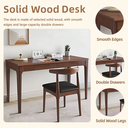 Desk With Drawers, Smooth Edge Design - Walnut