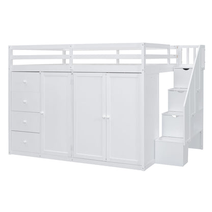 Loft Bed With Built In Wardrobes, Cabinets And Drawers