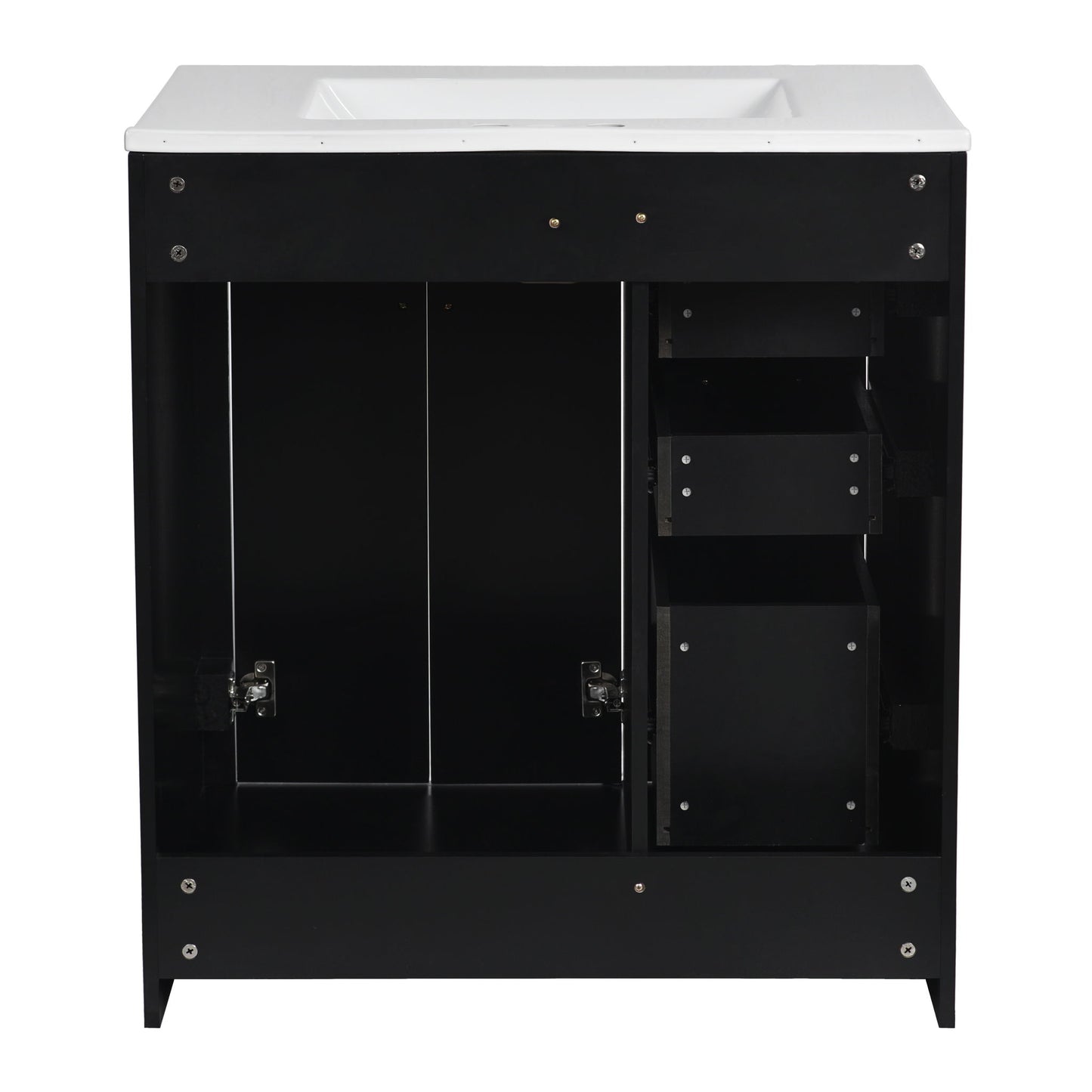 Ceramic Sink Combo, Freestanding Vanity Set With 3 Drawers & Soft Closing Doors