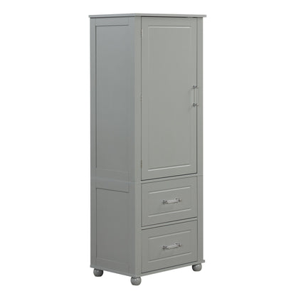 Tall Freestanding Bathroom Storage Cabinet With 2 Drawers And Adjustable Shelf