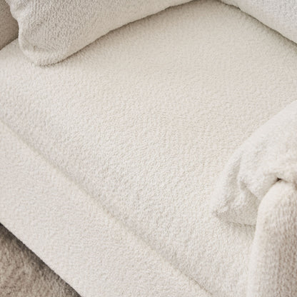 Fixed Modern Accent Chair Single Seater Plush Chenille Lounge Chair With High Resilience Cushion - Ivory White