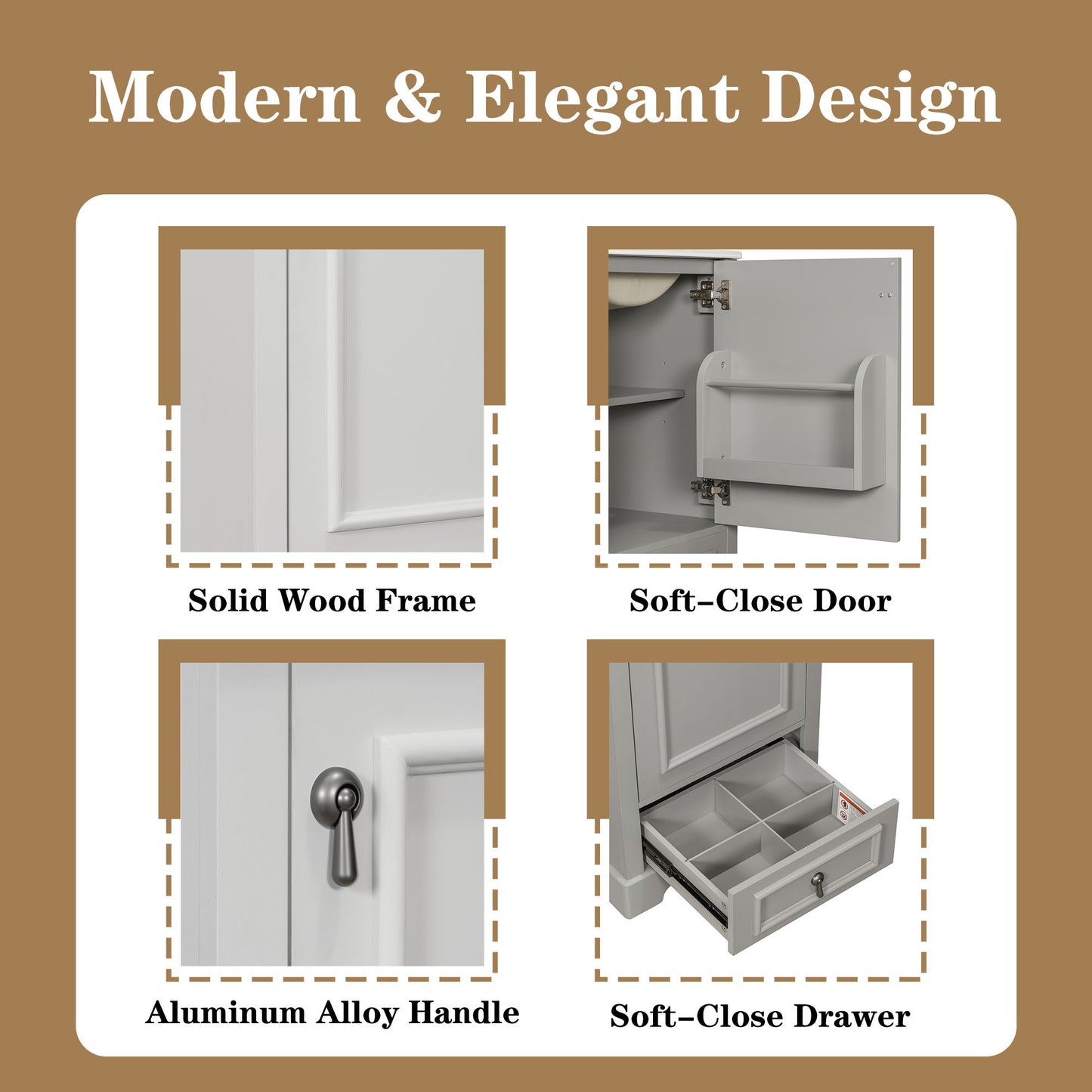 Bathroom Vanity With Sink, Soft Close Door, Adjustable U-Shaped Shelf