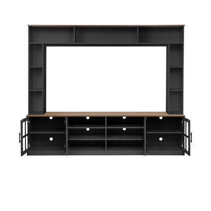 Wall Unit Entertainment Center With Bookshelves For TVs Up To 80", Tempered Glass Doors And Adjustable Shelves