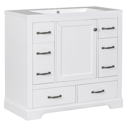 Modern Bathroom Vanity With Sink, 6 Drawers, Adjustable Shelf