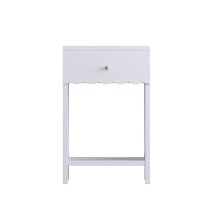 Nightstand With Drawer And Open Shelf, Scalloped Edge Bedside Table
