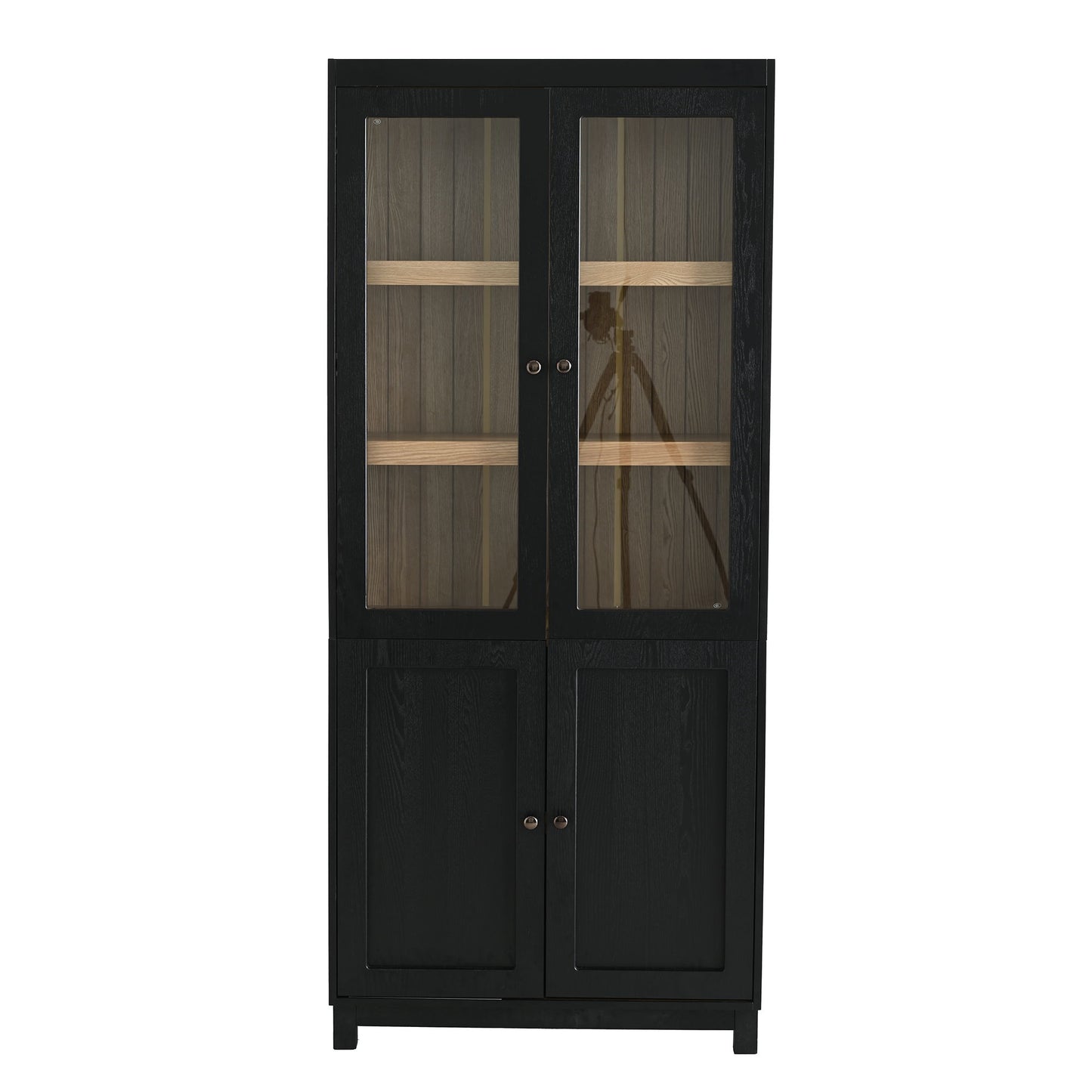 Style Tall Display Cabinet With Glass Doors For Collectibles - Black