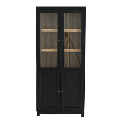Style Tall Display Cabinet With Glass Doors For Collectibles - Black