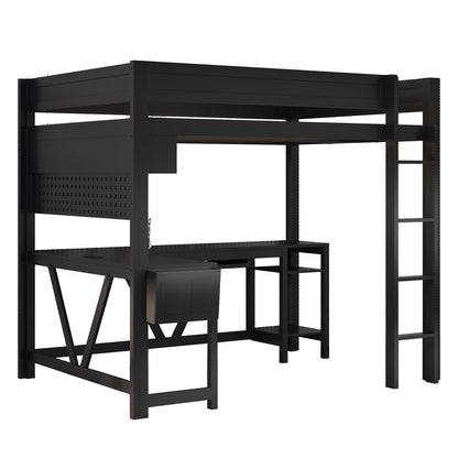 Gaming Loft Bed With Desk, Storage Shelves, LED And Charging Station